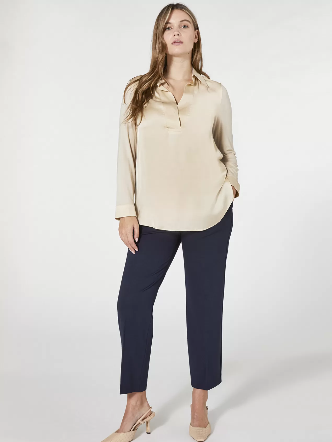 Shop Elena Mirò T-Shirt Polo Bi-Matiere Beige