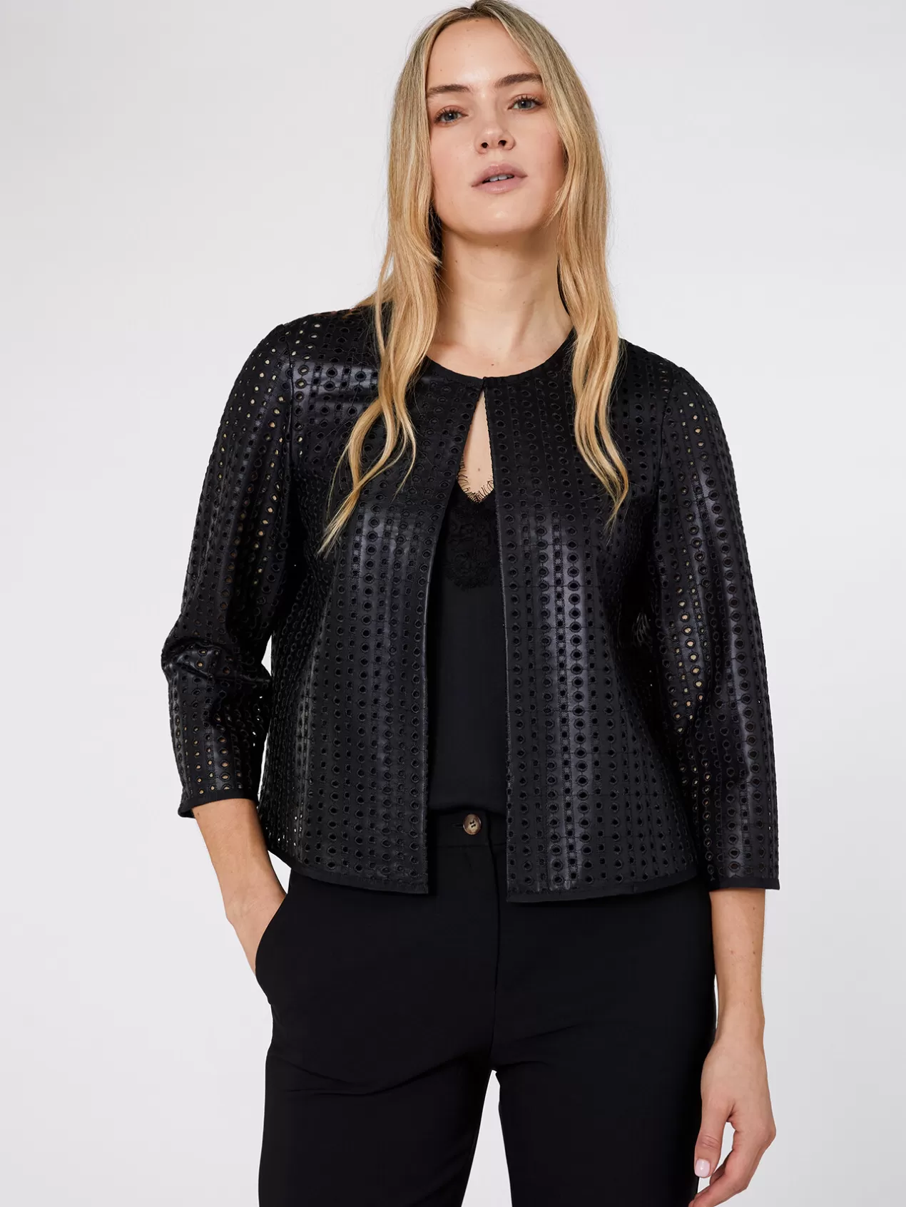 Cheap Elena Mirò Veste Courte En Similicuir Brode Noir