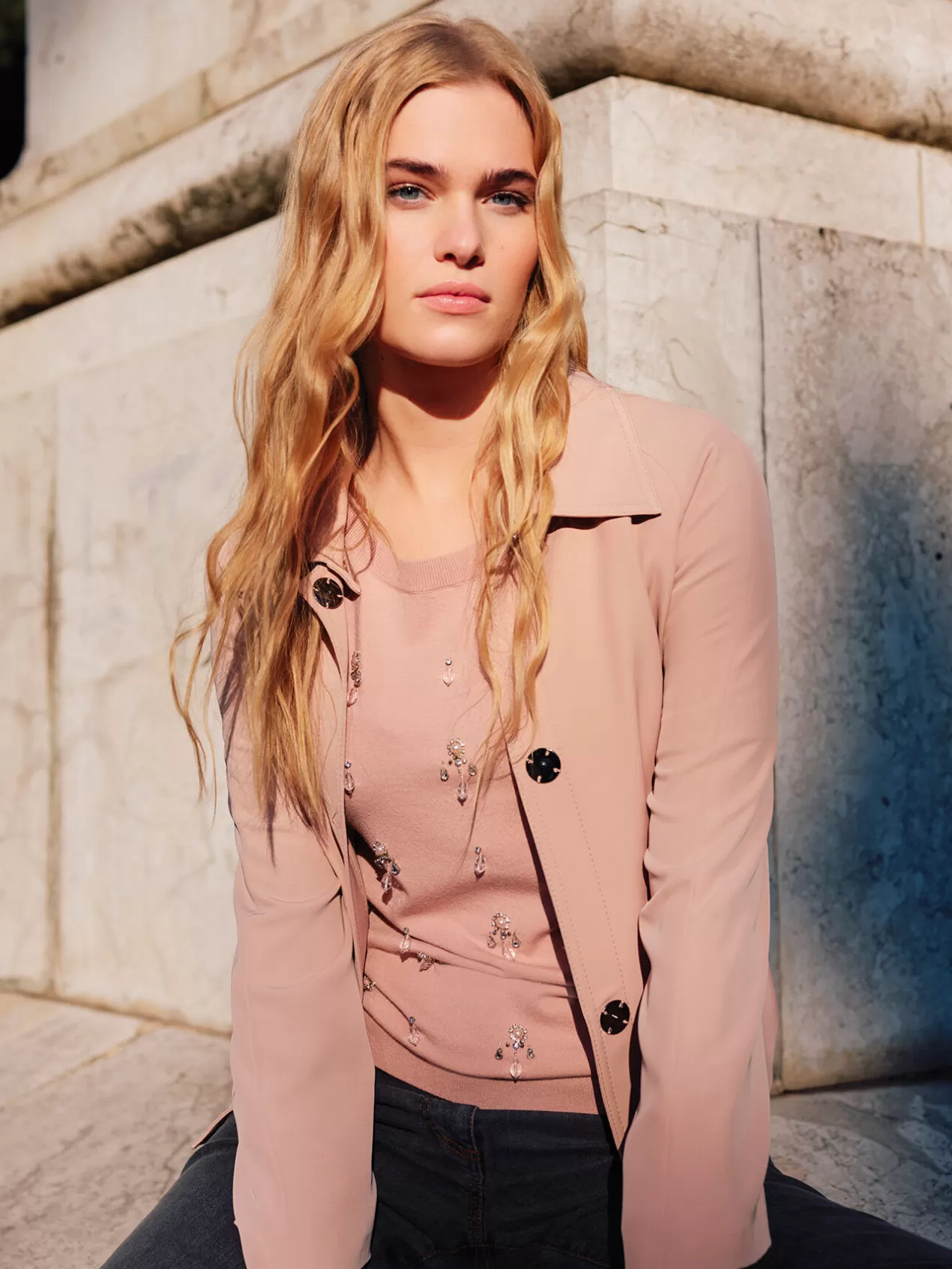 Best Sale Elena Mirò Veste Courte En Tissu Fluide Rose